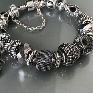 EUROPEAN STYLE CHARM SNAKE CHAIN BRACELET with BEADS, Safety Chain, 8.3" Long